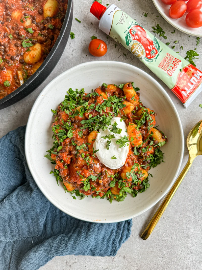 Vegetariánské noky s čočkovým ragú